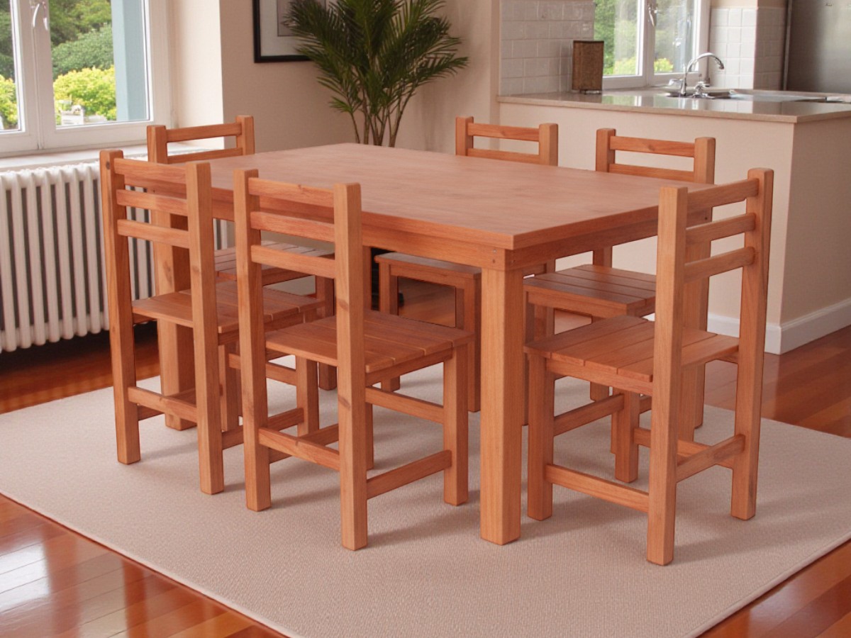 Mesa de pino con 6 sillas